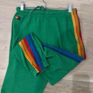Aviator Nation 🌈 Joggers - Women’s 5 Stripe Sweatpants - Green Size Medium EUC